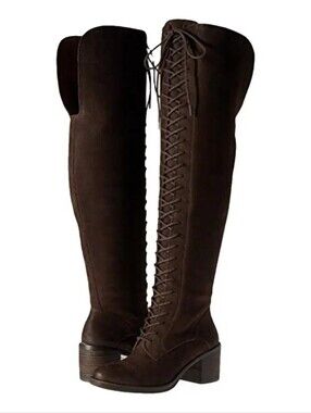 Lucky Brand Sz 8M Brown Riddick Tall Lace Up Over The Knee Boots Upper Leather